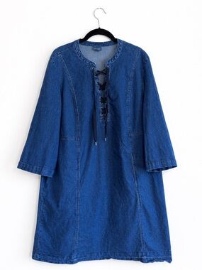 J.Jill Denim Lace-Up Shift Dress XL With Hem Flaw